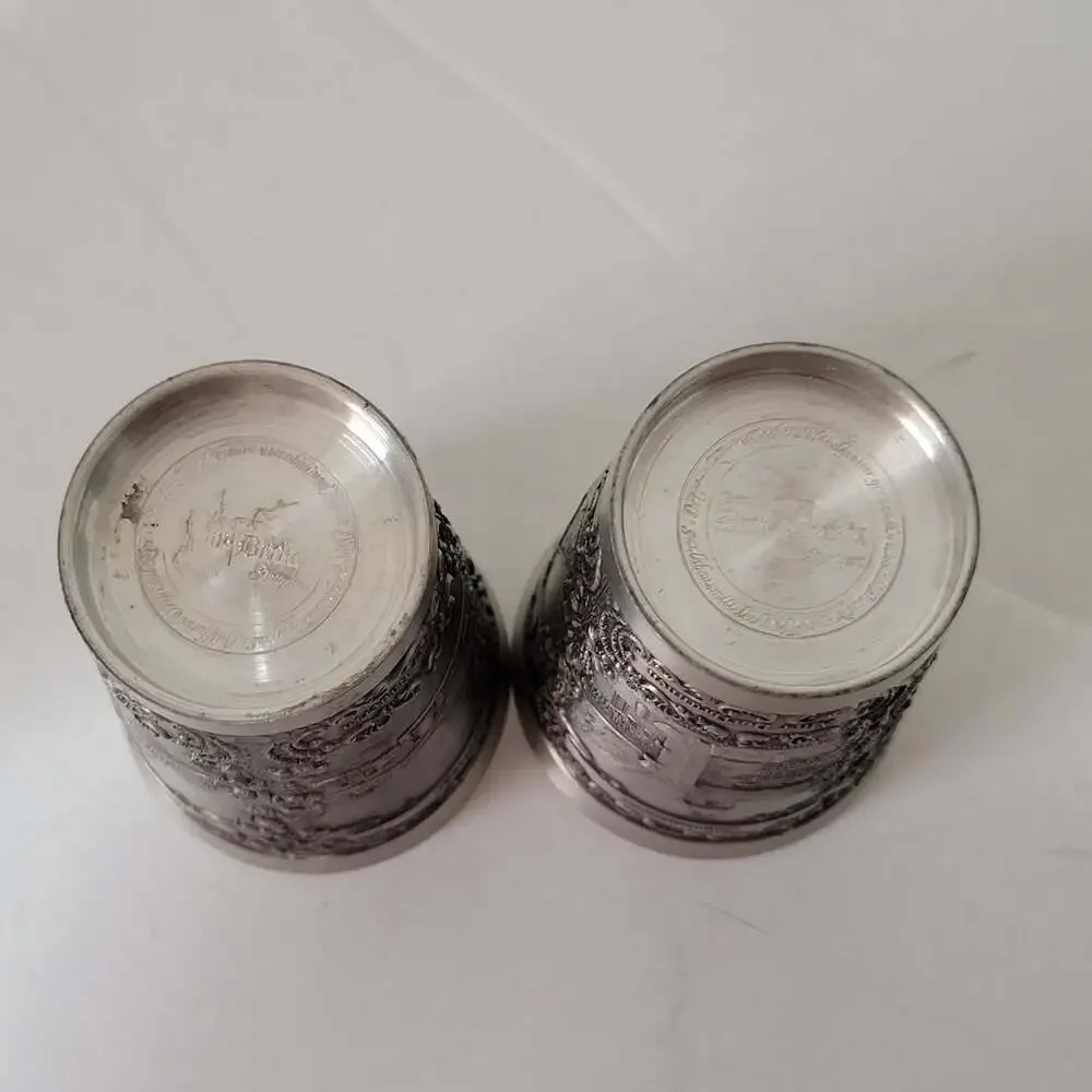 Zinn Becker Pewter Cups Set Of 2 Hand Engraved Ornate Weibelbach Rottbach + More